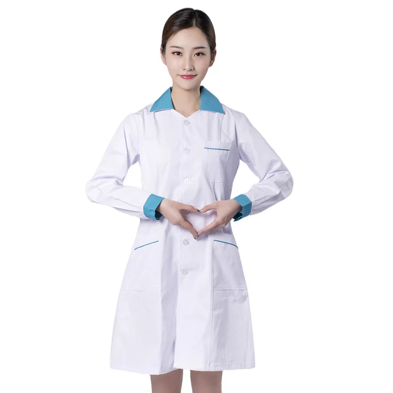 Vêtements de pharmacie Blouse de laboratoire blanche pour femme, manches longues, infirmière, vêtements de travail d'été, spa, salon de beauté, veste longue, robe