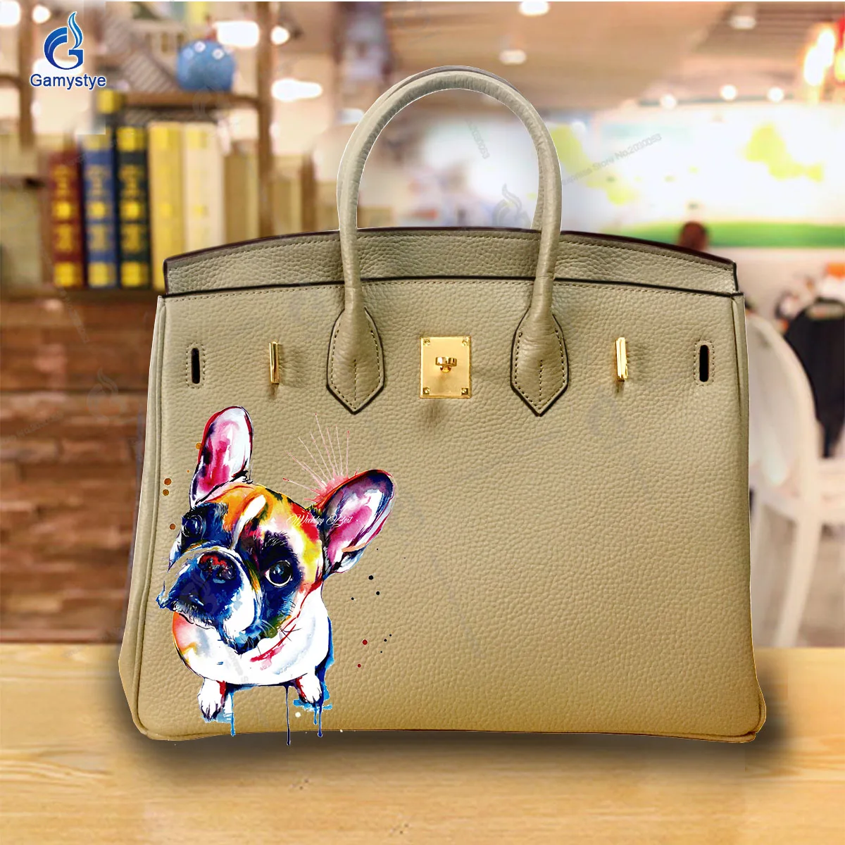 Art Print Colorful cute little dog Customize Totes Women Clutch purses and handbags Designer Ladies purses Genuine Leather New