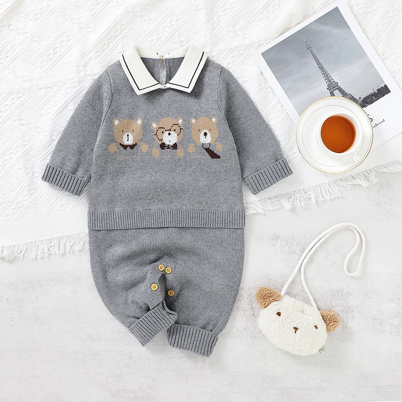 Baby Romper 100%Cotton Knitted Newborn Boys Girls Jumpsuit Outfits Long Sleeve Autumn Toddler Infant Clothing Cute Bears Blanket