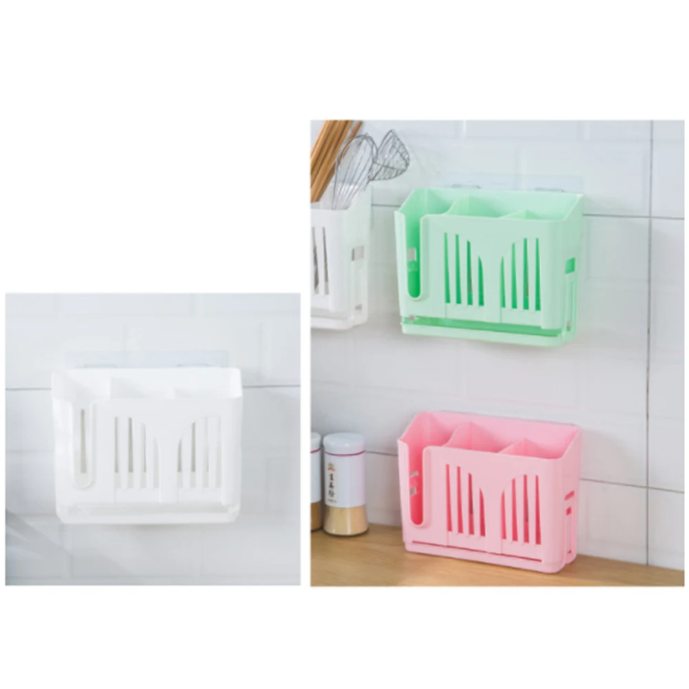 

1pc Kitchen Storage Organizer Pp Material Draining Cutlery Holder Wall-Mounted Utensil Organizer Lightweight Reusable