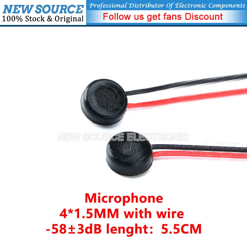 (5-20pcs) 4015 High Sensitivity Microphone 4*1.5mm Plug Welding Wire with Straight Line and Plug