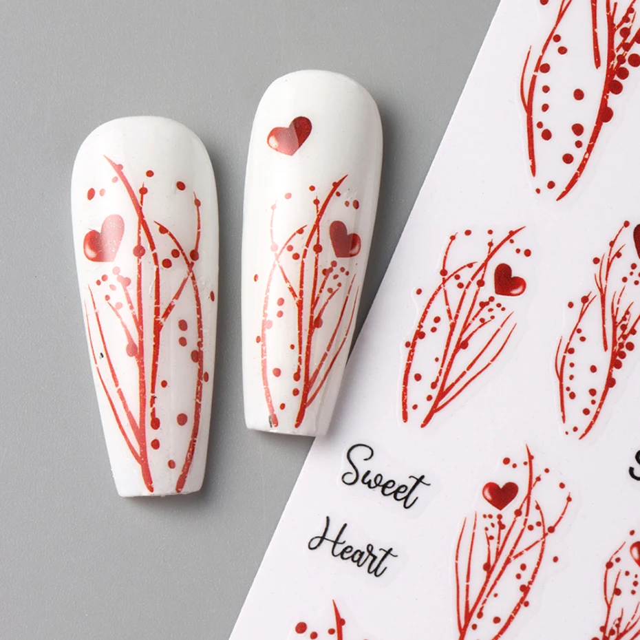 2 قطعة الحب الأحمر القلب مسمار الفن ملصق لعيد الحب ذاتية اللصق تصميم رومانسي المتزلجون زينة مانيكير اكسسوارات #4