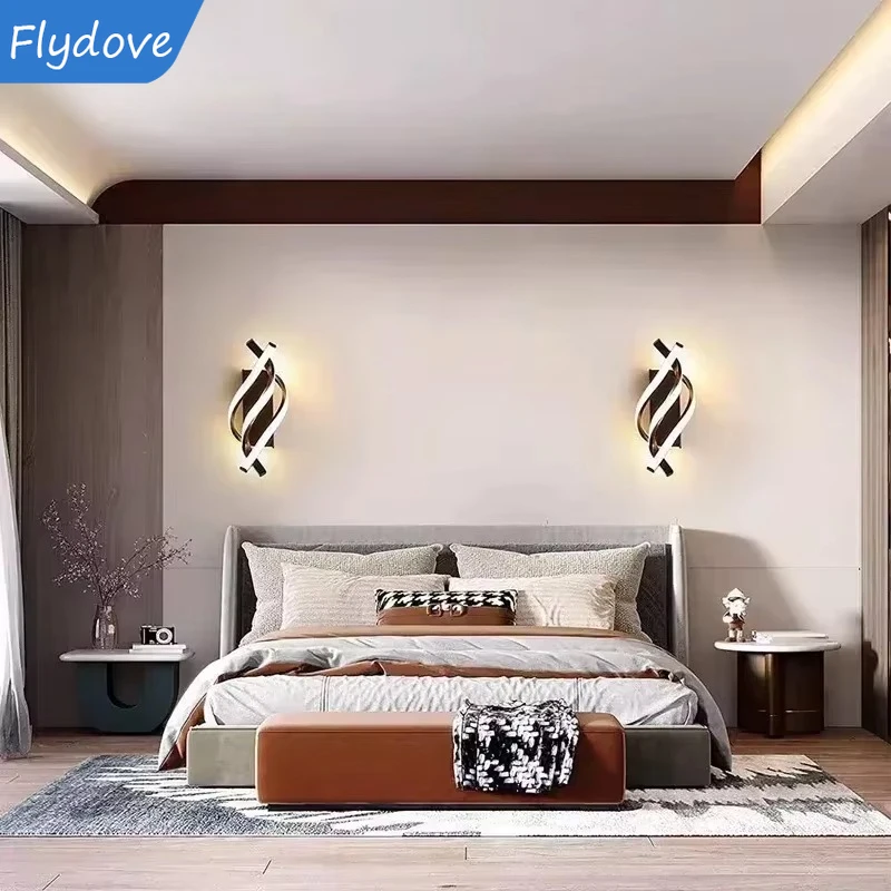 

Modern Luxury LED Wall Lamp Creative Hotel Staircase Walkway Bedhead Balcony Black White Line LED Decorative Luster Fixtures