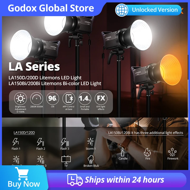 

Godox LA150D LA150BI 190W LA200D LA200BI 230W LCD Panel Litemons Bi-color LED Video Light Continuous Output with APP Control