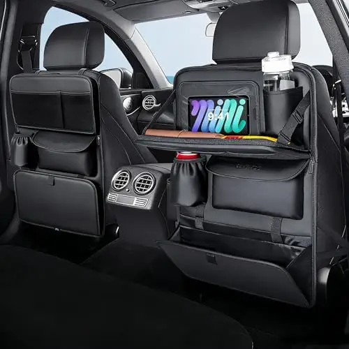 

Coverado 2-Pack Nappa Leather Car Organizer with Tablet Holder & Food Tray