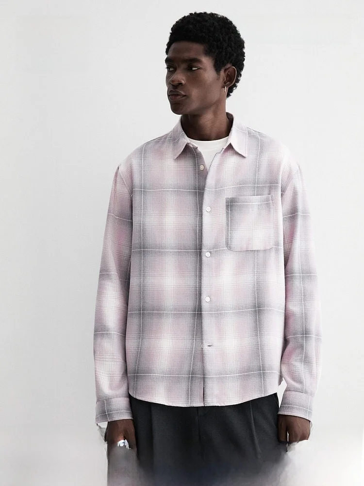 

H&M New Men's Loose Fit Flannel Shirt 1296170 Casual Long Sleeve Button up Polyester Cotton Blend Regular Length Outdoor Date