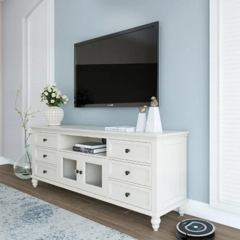 YY- TV cabinet light luxury ivory white all solid wood furniture bedroom locker living room audio-visual floor cabinet