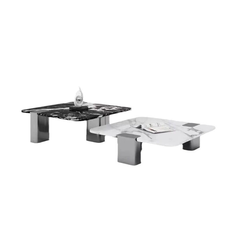 

Marble Stainless steel High and low combination coffee table Art square coffee table