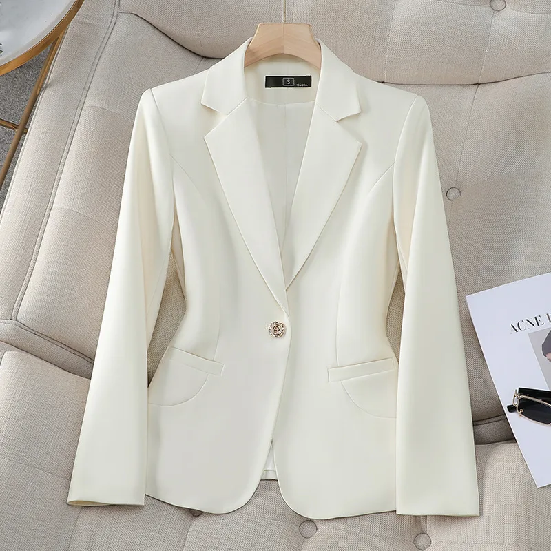 

2024 Spring Autumn Slim Long Sleeve Black Blazer Women Coat New Ladies Business Work Suit Jackets Korean Female Formal Outerwear