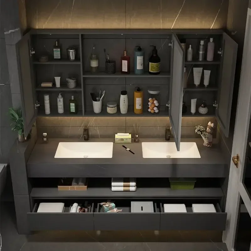

#c Modern Minimalist Bathroom Cabinets Slate Integrated Seamless Washbasin Bathroom Vanity Cabinet with Sink Bathroom Furniture