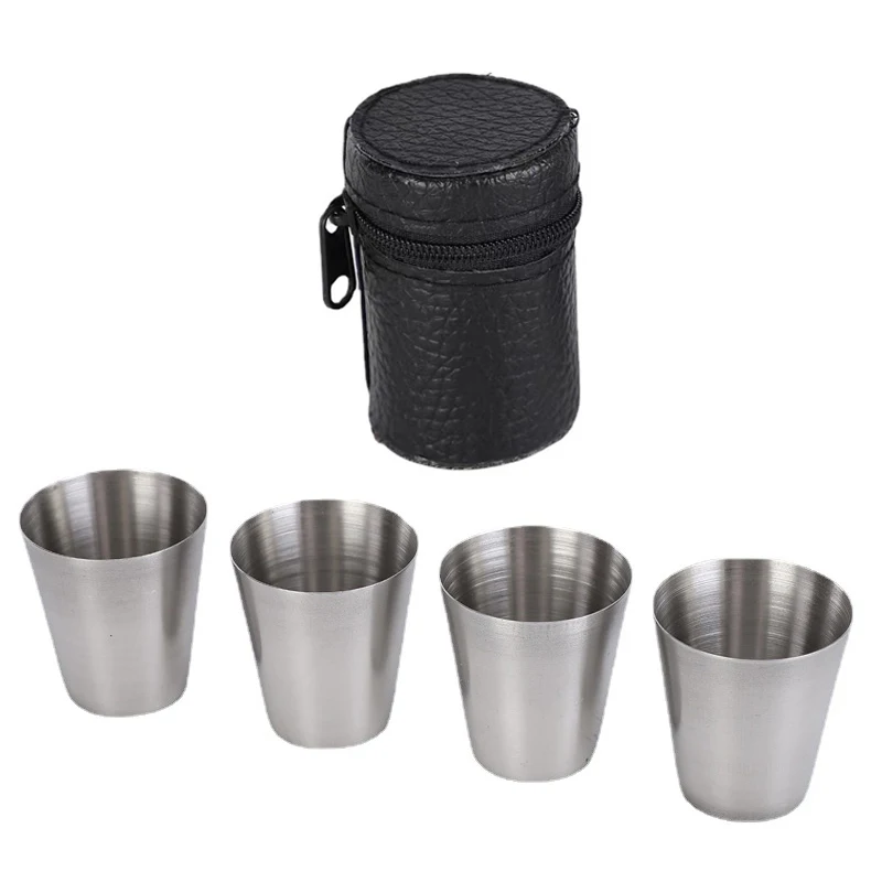 1Pcs/4Pcs Outdoor Practical Cup Travel Picnic Stainless Steel Cups 30ml Mini Set Glasses For Whisky Wine With Case Wine glass