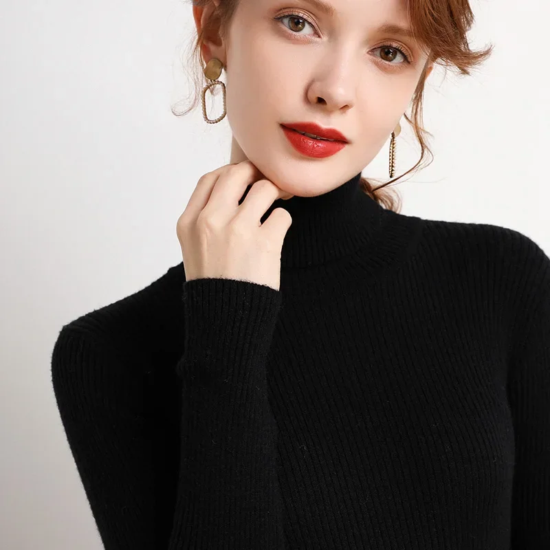 

2025 Fashion New High-neck Solid Color Autumn Winter Pullover Knitwear Warm Long Sleeve Women's Sweater Elegant Knitted Tops
