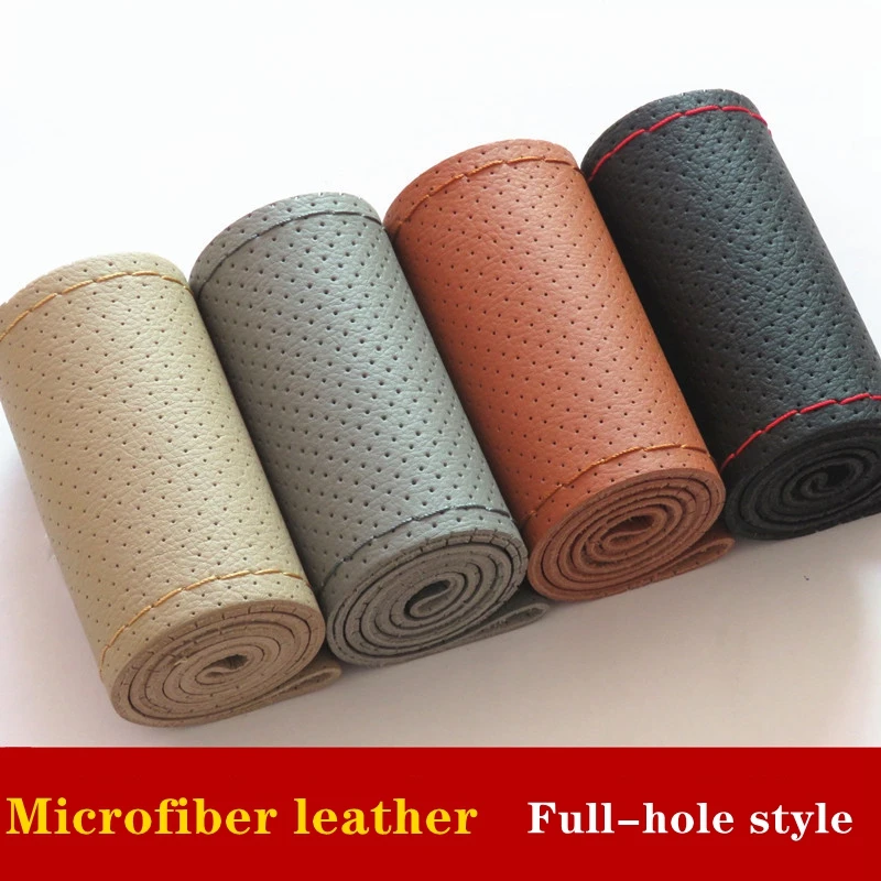 Hand Sewing 38cm Car Steering Wheel Cover Microfiber Leather Sweat-absorbent Breathable Car Steering Wheel Cover