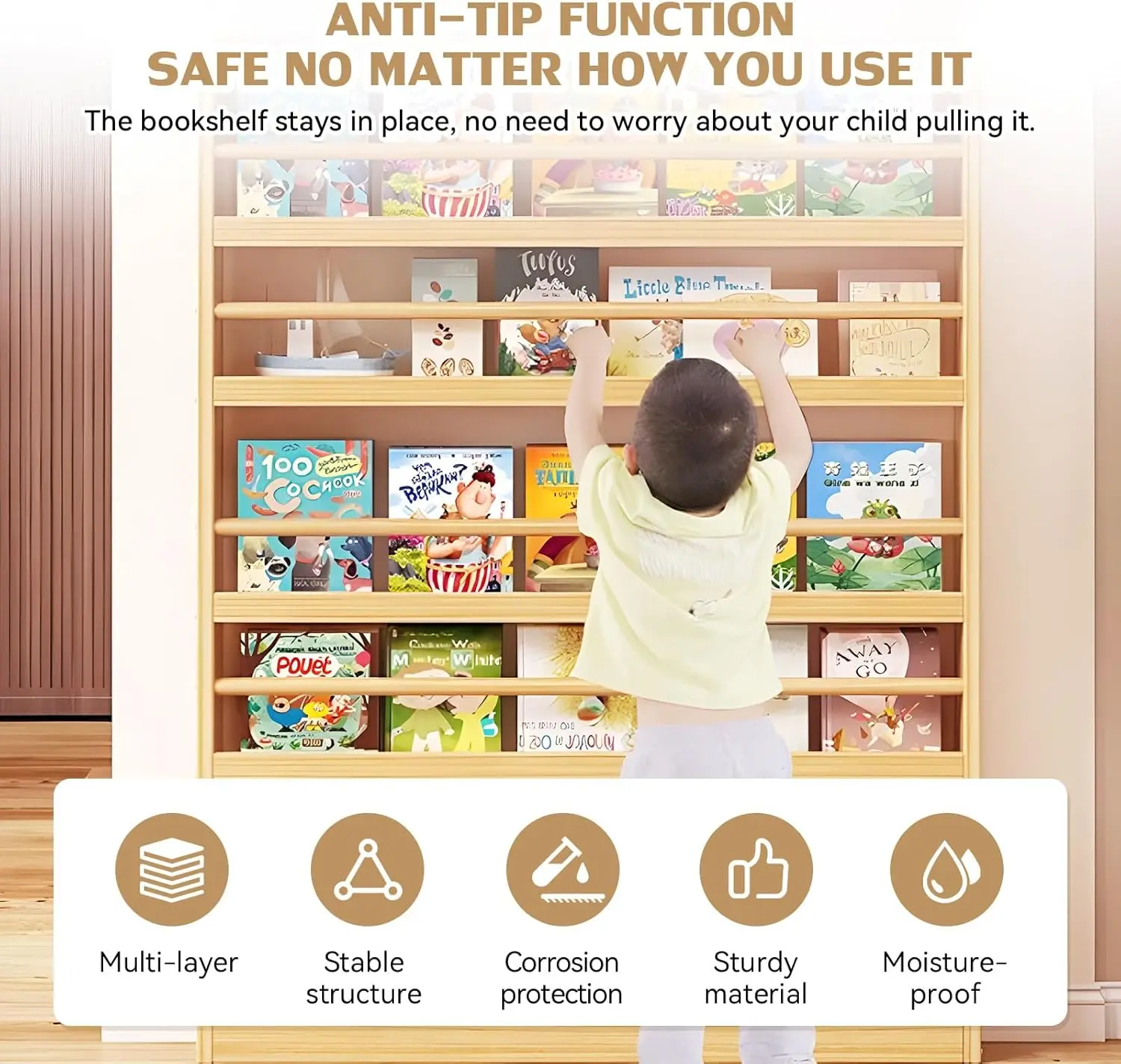 رف كتب خلف الباب، منظم مثبت على الحائط ضيق مكون من 6 طبقات للأطفال