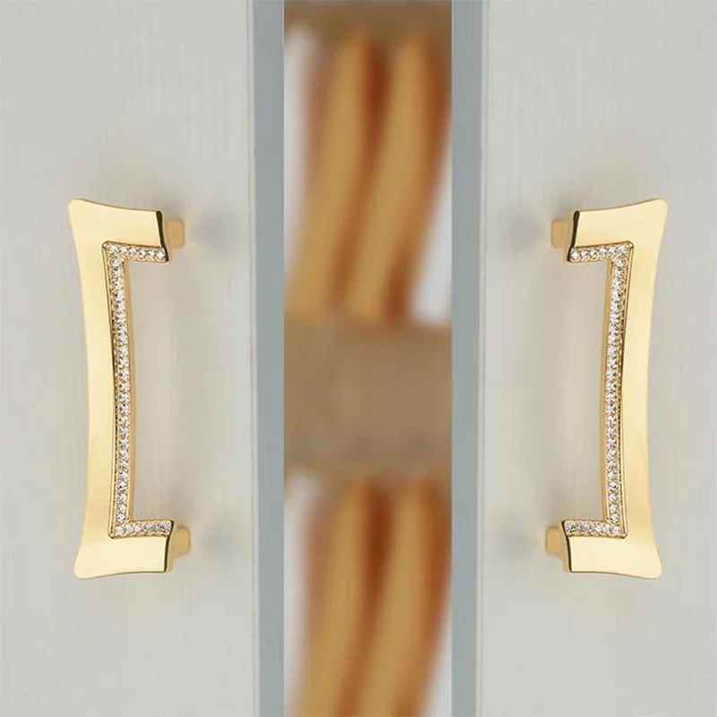 Crystal Wardrobe Door Handle European Gold Silver Simple High-end Luxury Creative Cabinet Drawer Inlaid with Water Diamon Handle