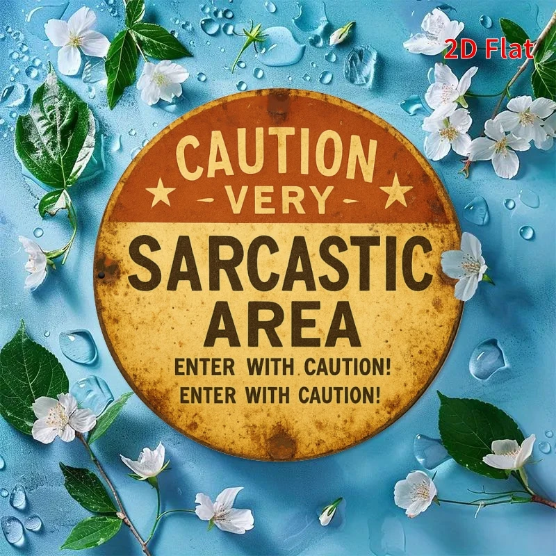 2D Flat, 1pc, Round Vintage with Alert Humor Zone, Country Home and Garden Decor, Suitable for Porch, Living Room Decor