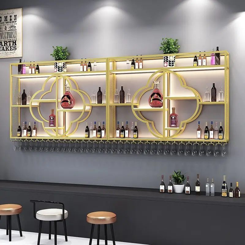 #@Minimalist Luxury Modern Wall-Mounted Iron Art Panel Wine Rack & Cabinet with Multi-Functional Display for Home Bar/Restaurant