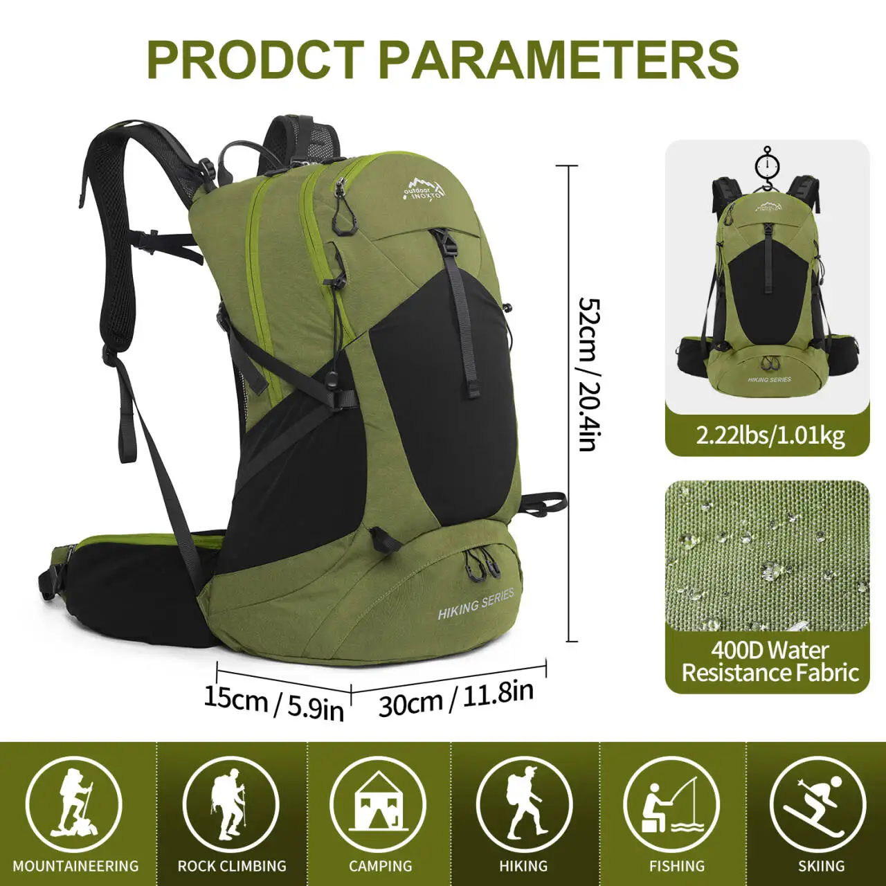 Bergsteigerrucksack 35 Liter Herren und Damen Outdoor-Sporttasche Wasserdicht Camping Wandern Regen – Detail 5