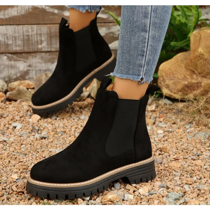 Women Ankle Boots Large Size Square Heel Round Toe Women Short Boots Leisure Daily Concise New Shoes for Women Zapatos De Mujer