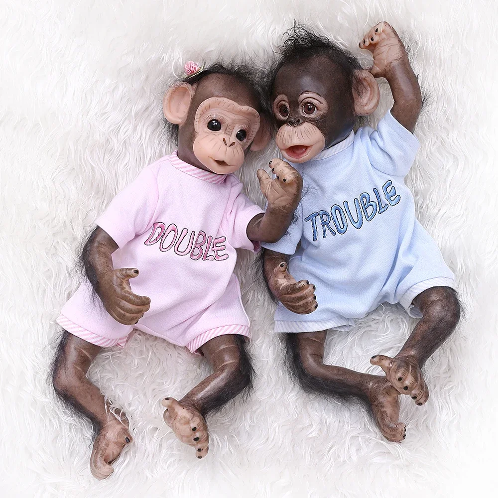 

40CM Handmade Detailed Painting Job Reborn Orangutans Baby Monkey In Black Collectible Art High Quality Doll