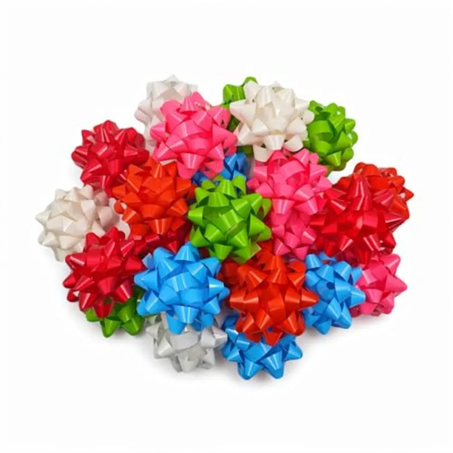 

24PCS 4 Inch Glitter Star Gift Wrap Bows - 6 Colors Gold, Silver, Red, Green, Blue, Rose Red - Premium Christmas Bows for Gift