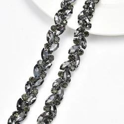 1 Yard 1.5Cm Wide Gun Color Rhinestone Chain Horse Eye Round Crystal Flower Shape Trims Diy Decoration Belt Clothing Shoes Bags