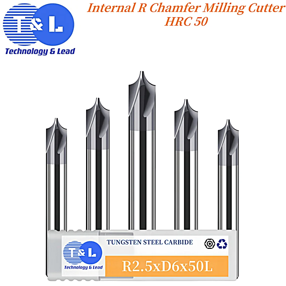 قاطع تدوير زاوية نصف قطر داخلي من الكربيد ، مطحنة نهاية ، بتات توجيه الشطب ، أدوات CNC ، R0.5 ، R1 ، R2 ، R3 ، R6 ، R4 ، HRC50