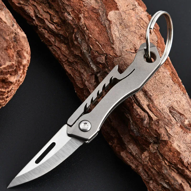 Mini Titanium Alloy Folding Knife D2 Steel Portable Keychain Pendant Knife Quick Disassembly Express Pocket Knife Gift EDC Tool