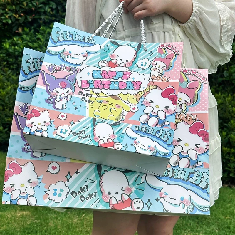 Sanrio Hello Kitty Cinnamoroll Anime Kawaii Large Capacity Gift Bag Cute Cartoon Cardstock Blessing Handbag Birthday Toys Girls