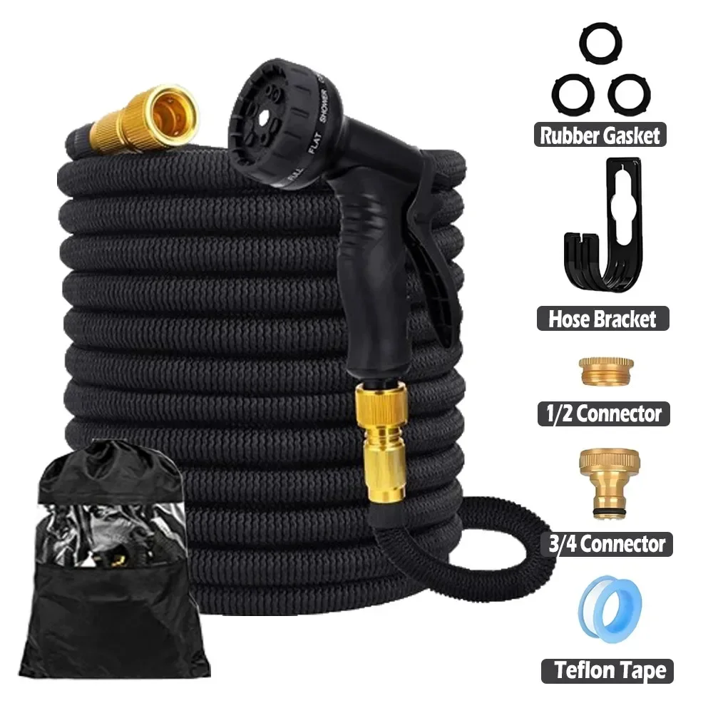 

EXPANDABLE Garden Hose - 10 Function Nozzle, Super Lightweight, No Burst, 3/4"&1/2" Solid Brass Connectors, Kink & Tangle Free
