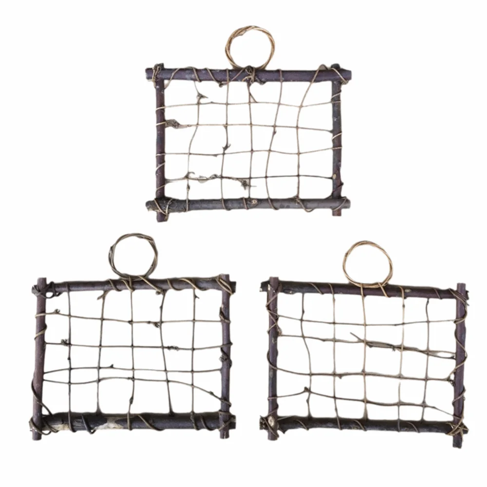 3PCS Hanging Design Air Plant Frame Holder Rattan Material Wooden Material Wood Wall Frame Planter Wall Mounted