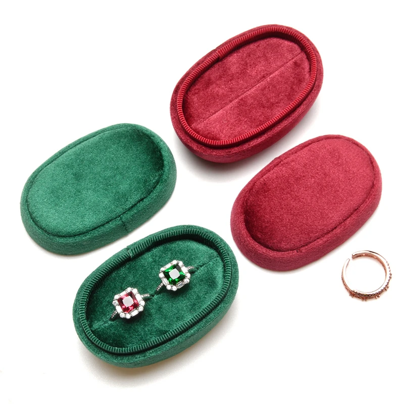 Oval Couple Rings Velvet Jewelry Box Flannelette Ring Box Earrings Jewelry Small Studs Box Manufacturers