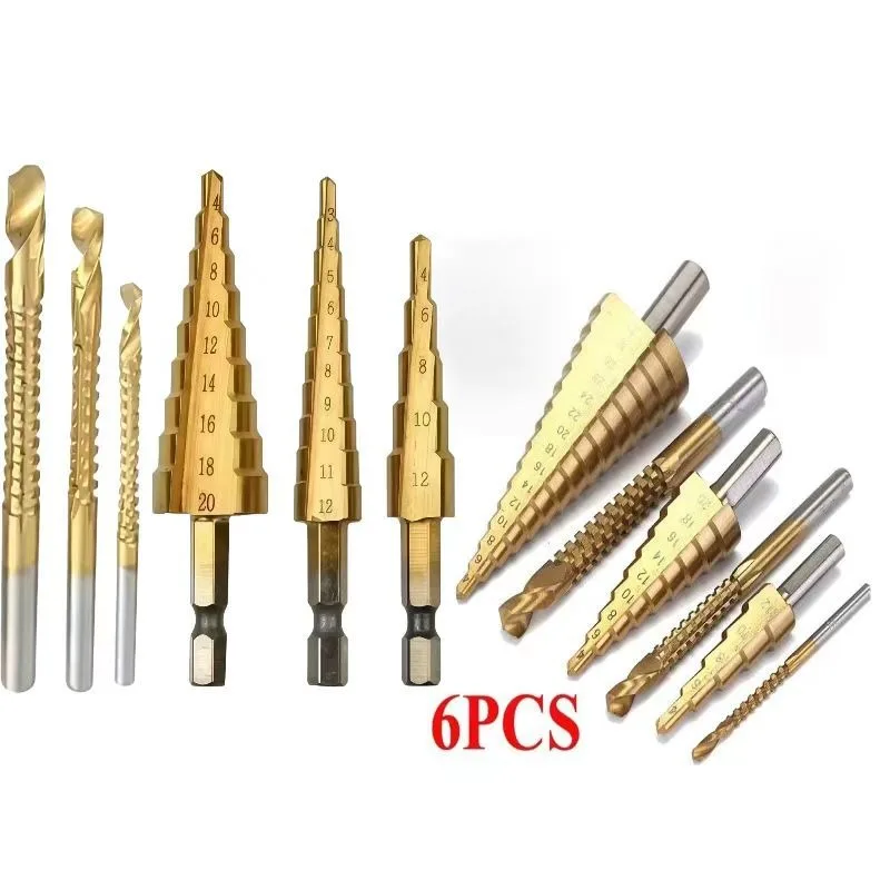 Titanium Coated Pagoda Step Drill Bit, HSS High Hardness, Anti-Rust Hole Opener for Wood Metal
