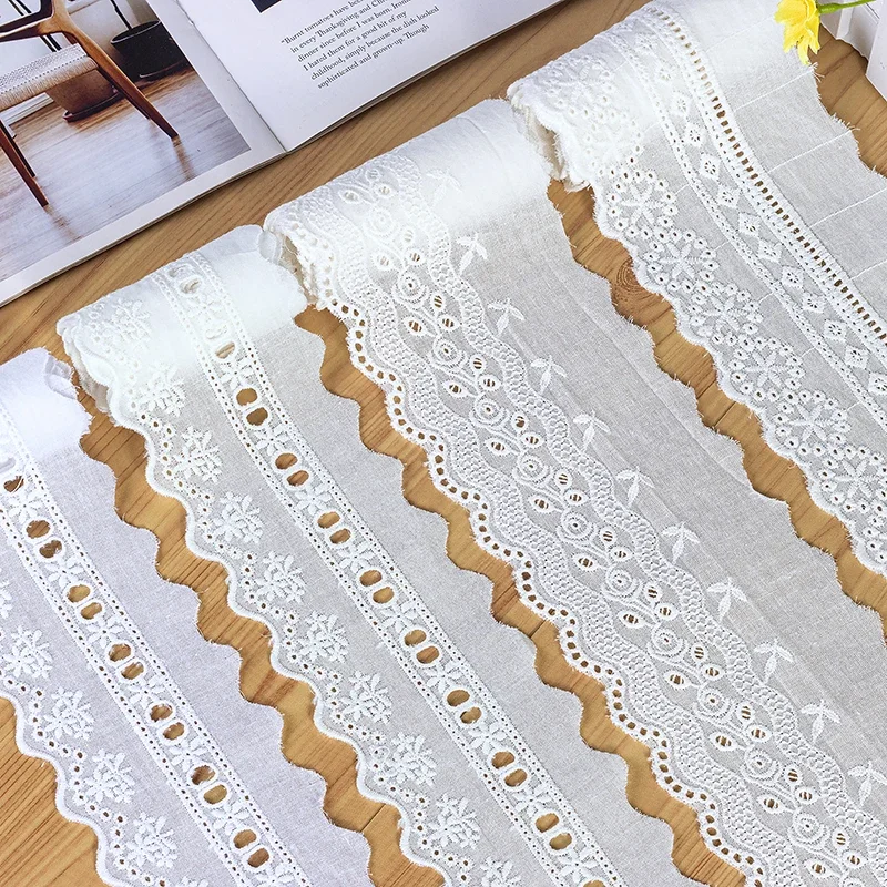 100% Cotton Embroidered Lace Sewing Ribbon Guipure Trim African Lace Fabric Warp Knitting DIY Garment Accessories 1 Yard