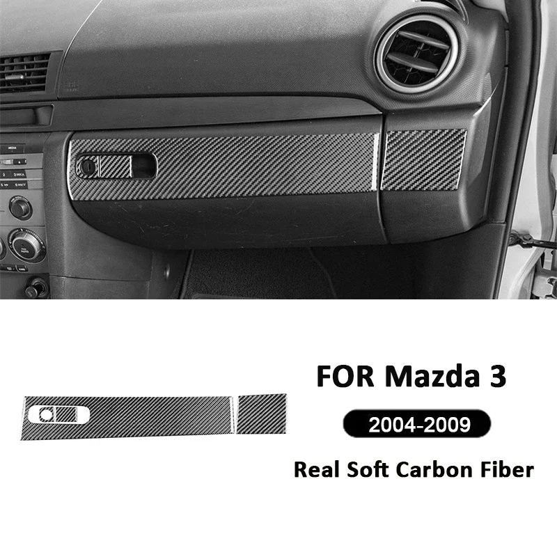 

For Mazda 3 2004-2009 Accessories Carbon Fiber Car Co-Pilot Storage Box Panel Key Lock Handle Trim Strips Decoration Sticker