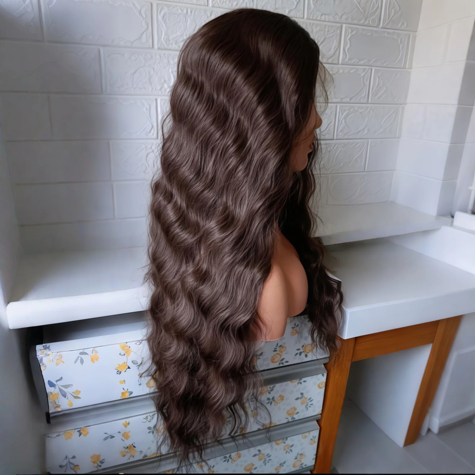 Chocolate Brown Deep Wave Lace Front Wigs for Women Free Part Synthetic Hair Long Brown Curly Wavy 13X4 Glueless Daily Party Use