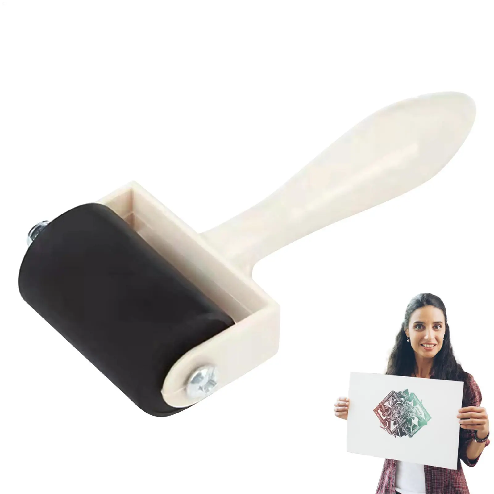 Rubber Roller for Crafts Stamping Rollers with Wooden Handle Ink Applicator Stamping Tool for Printmaking Transfer Scrapbooking
