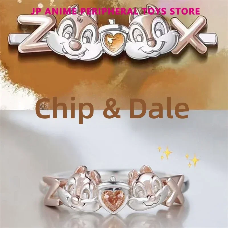 New Chip and Dale Ring Cartoon Chipmunk Brothers Ring Inlaid Jewelry Metal Adjustable Size Ring Cosplay Accessory Fans Gifts