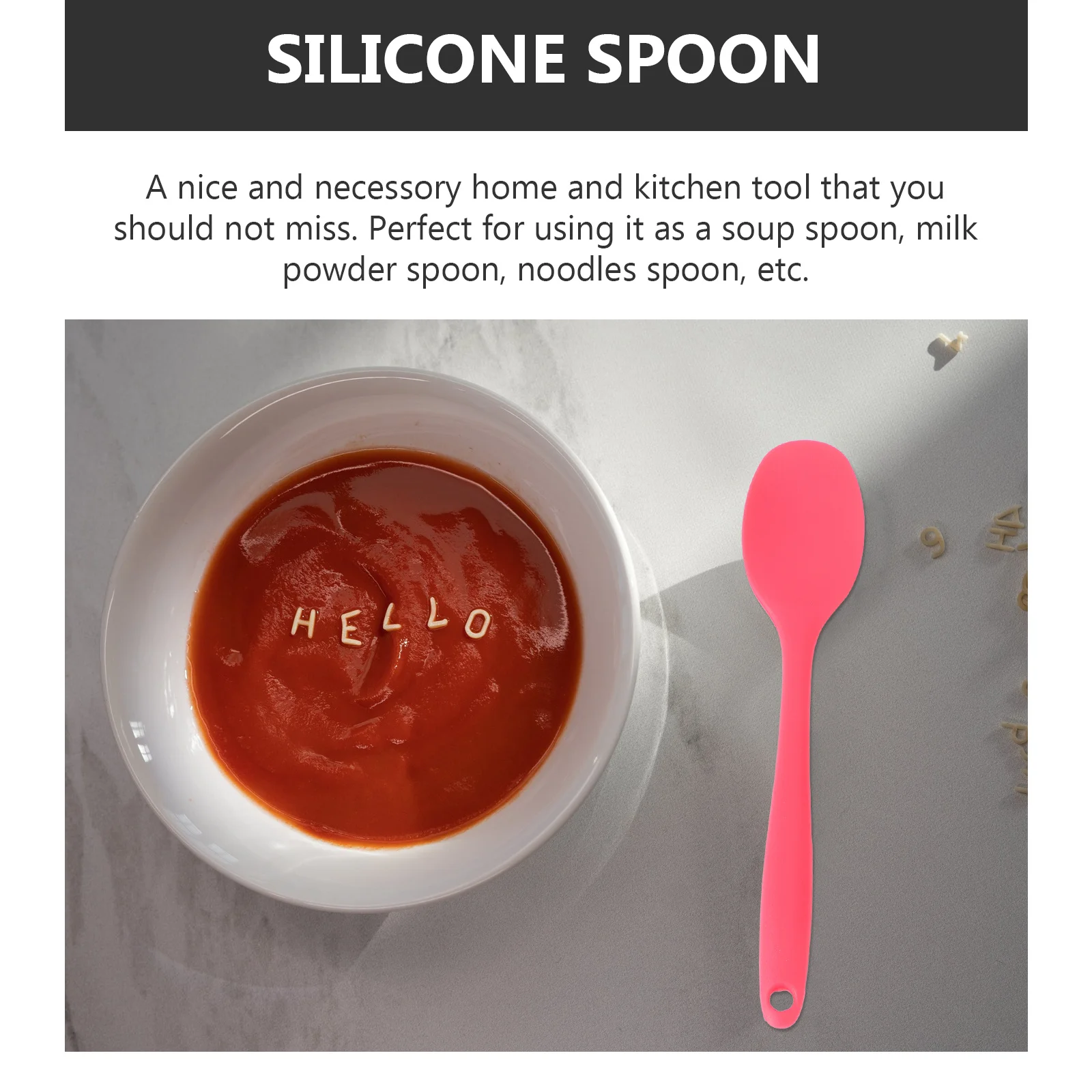 

Long Handle Silicone Soup Spoon Red Heat Resistant Nonstick Food Serving Scoop for Cooking Mixing Oatmeal Pancakes Kitchen Tool