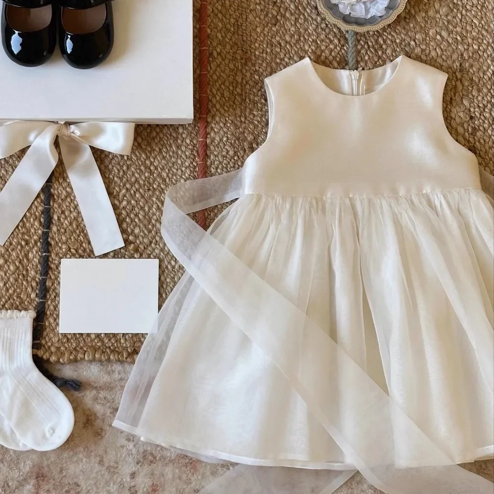 

2026 New Girls White Princess Vest Dress Spring Summer Children's Birthday Outfit New Arrivals for Kids