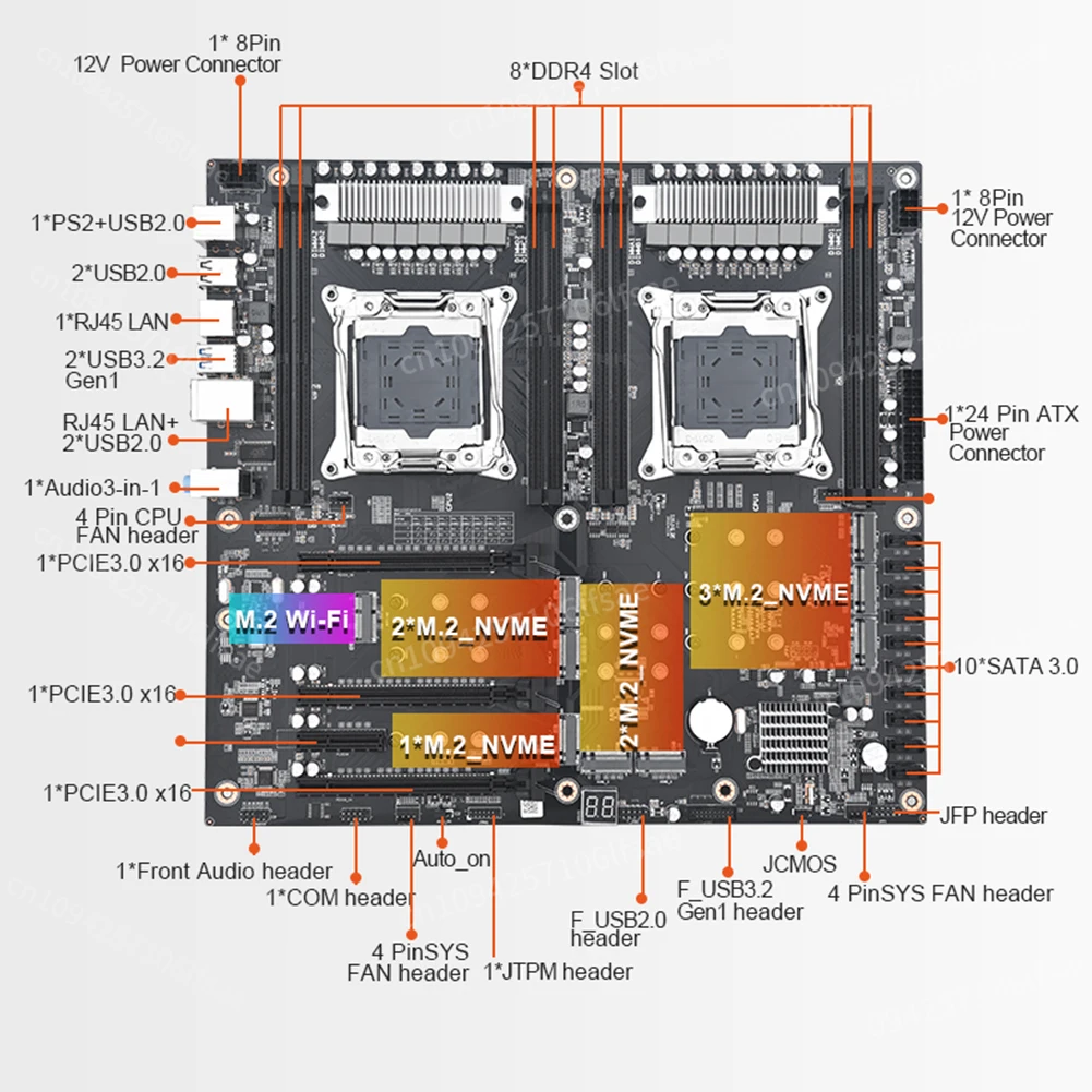 X99 D4 Dual Pro Mainboard 8 DDR4 Memory Slot Desktop Motherboard 10 SATA 3.0 Interface PC Mainboard