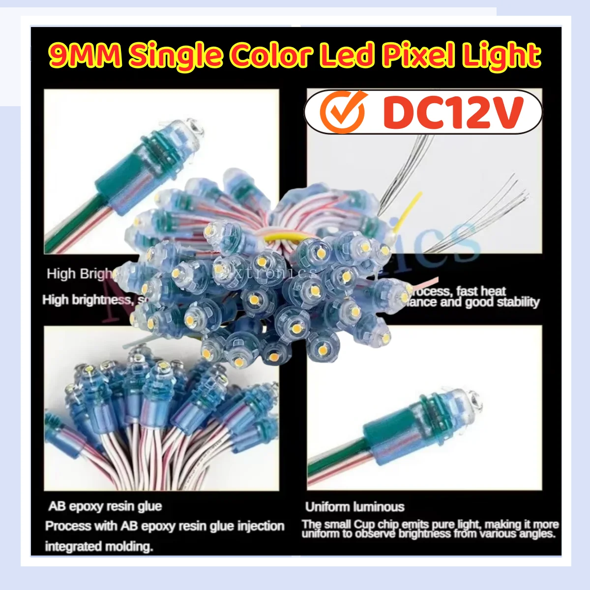 1000PCS DC12V Single Color Led Pixel String Light 9MM Point Light LED Modules IP67 for Outdoor Billboard Home Tree Decoration