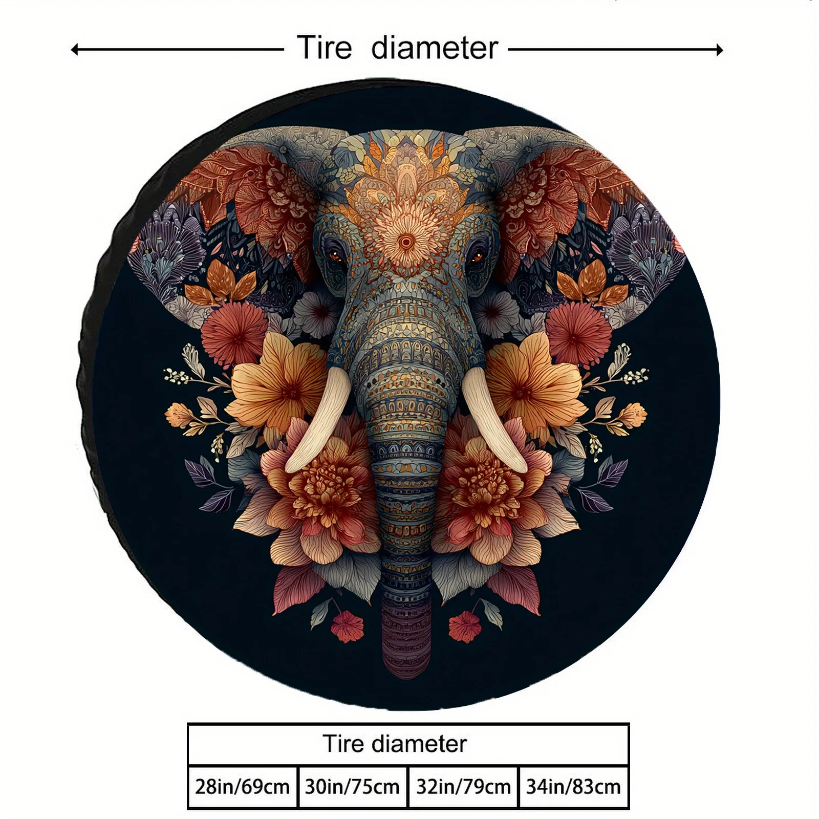 Boho Elephant Tire Cover Vintage Floral Spare Wheel Protector Durable UV Resistant Cap