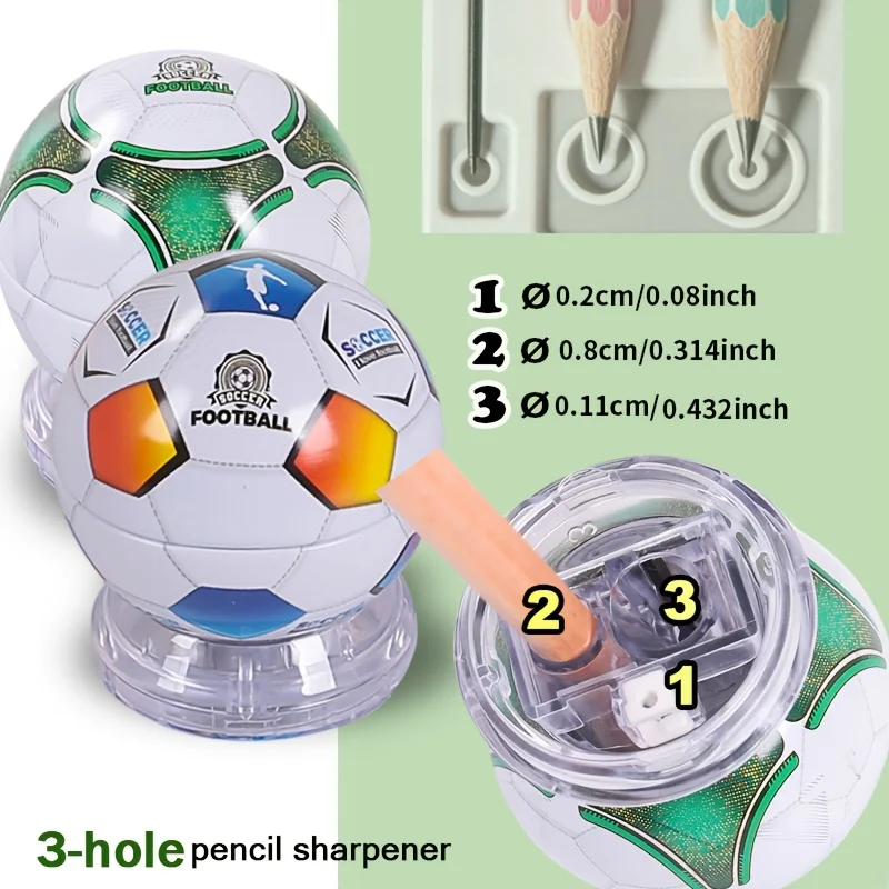 Cute Football Shaped Manual Pencil Sharpener with Cover, 3 Holes for Multi-Size Pencils, Random Color No-Electric Pencil Cutter - view 4