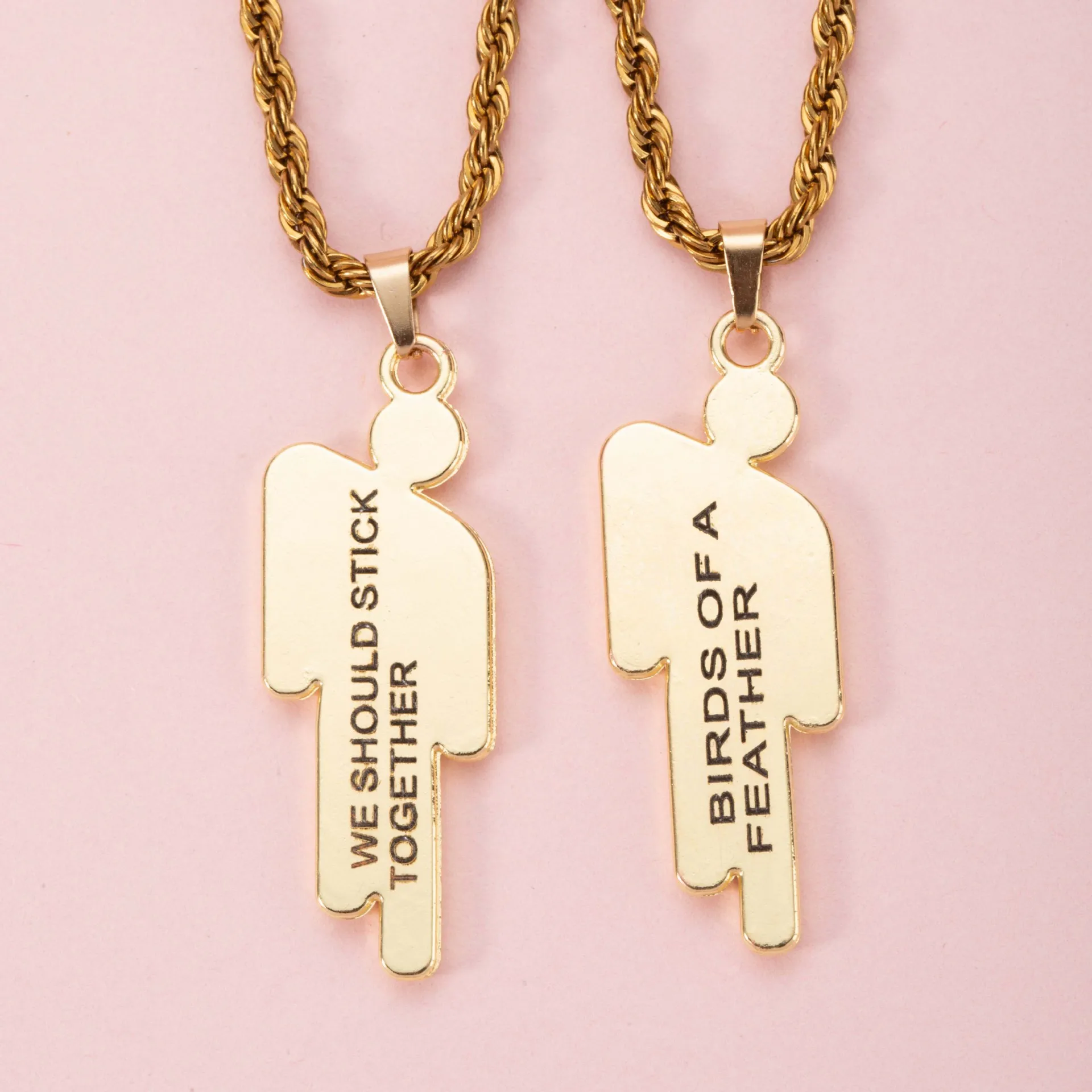 Fashion Hip hop double tilted head small character engraved pendant necklace niche Stainless Steel Valentine's Day Necklace gift