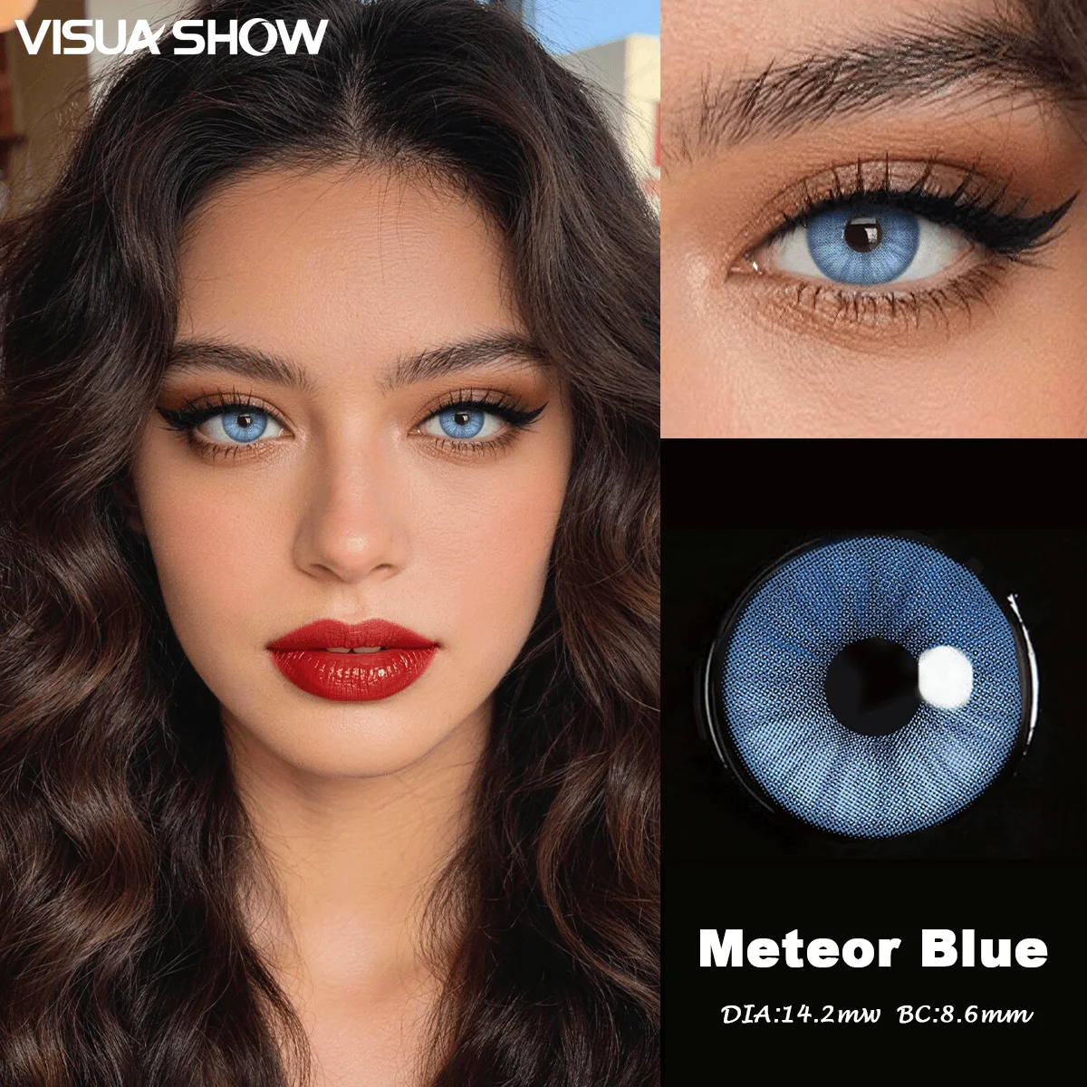 Visuashow Farbige Kontaktlinsen Meteor 2 Stück, Kleine Pupille, Halbjährlich Einweg, Leicht, Glatter Rand, Für Schüler, Tägliches Tragen, Zurück zur Schule, Natürliches aufhellendes Augen-Make-up – Detail 1