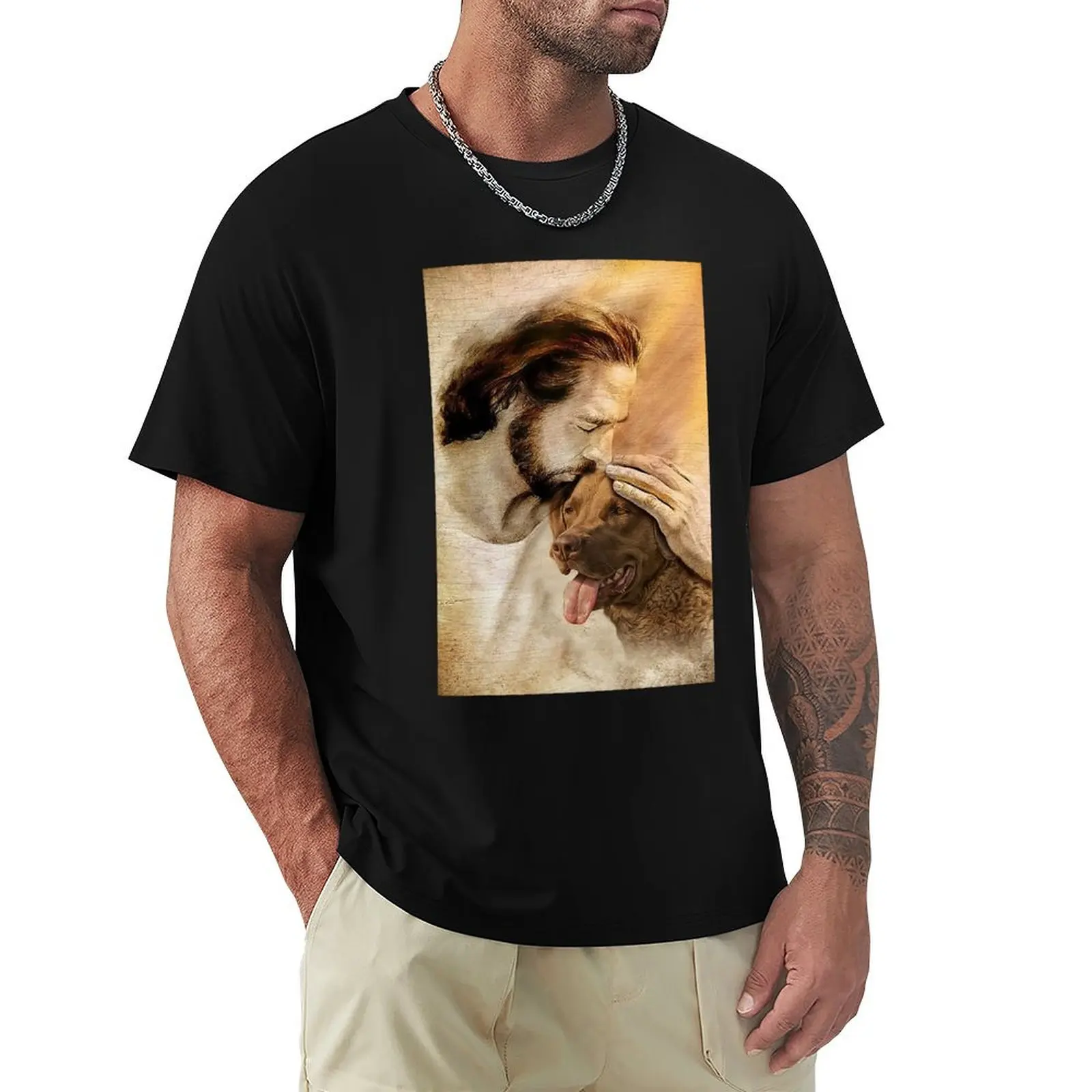 Jesus with lovely Chesapeake Bay Retriever - for Chesapeake Bay lover T-Shirt man t shirts for men casual T-Shirt