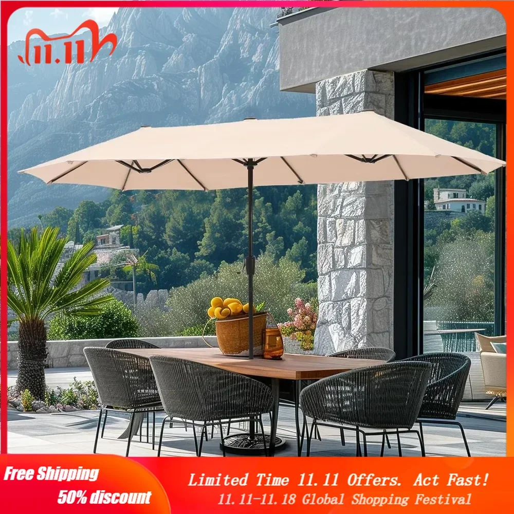 

13ft Outdoor Patio Umbrella, Rectangle Table Umbrella with Crank, Large Market Umbrella for Pool Garden Backyard Deck Umbrellas