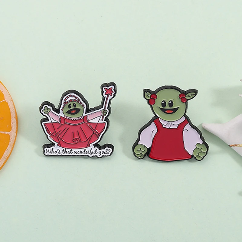 Nanalan Muppet Show Characters Enamel Pins Who's That Wonderful Girl Cartoon Green Alien Mona Brooch Lapel Badge Jewelry Gifts