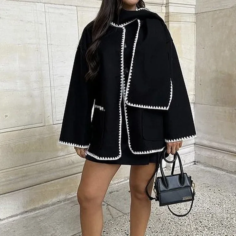 

Военное цветное шерстяное пальто с шарфом Blo, женский повседневный топ, свободный крой, уличный воротник с воротником на одной пуговице, длинный све